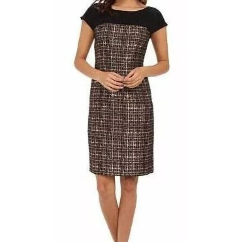 Donna Morgan Women’s Mesh Gold/Black Sheath Dress Size 14